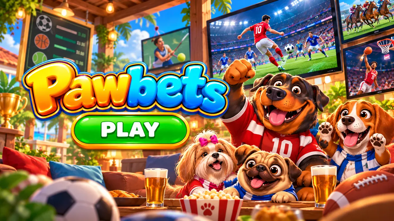 Cartoon dogs cheering football, tennis and racing on big screens